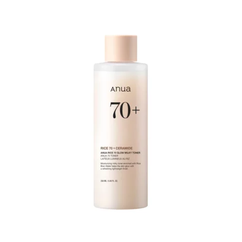 Anua Rice 70% Glow Milky Toner 250ml with rice extract niacinamide and ceramides for hydrated glowing skin