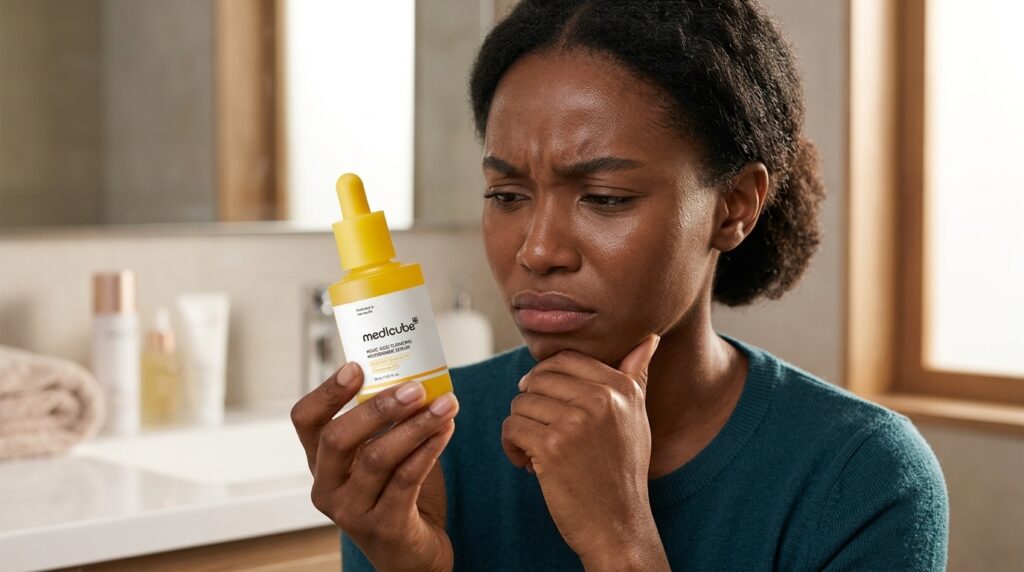 image showing a woman wondering why her hyperpigmentation serum isn't working