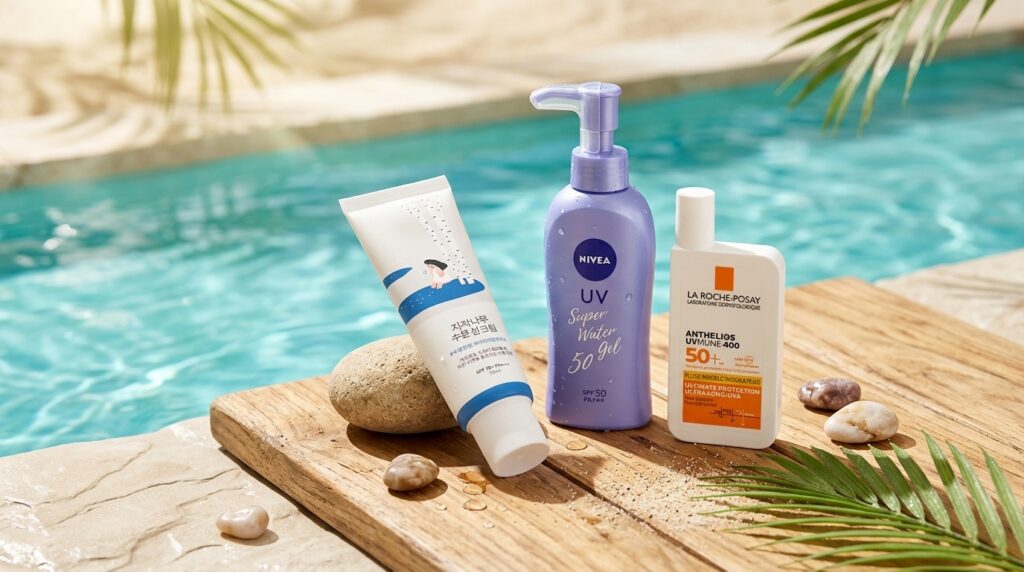 image showing the La-Roche, Nivea and Birch Lab Sunscreen available at Beauty By Daz