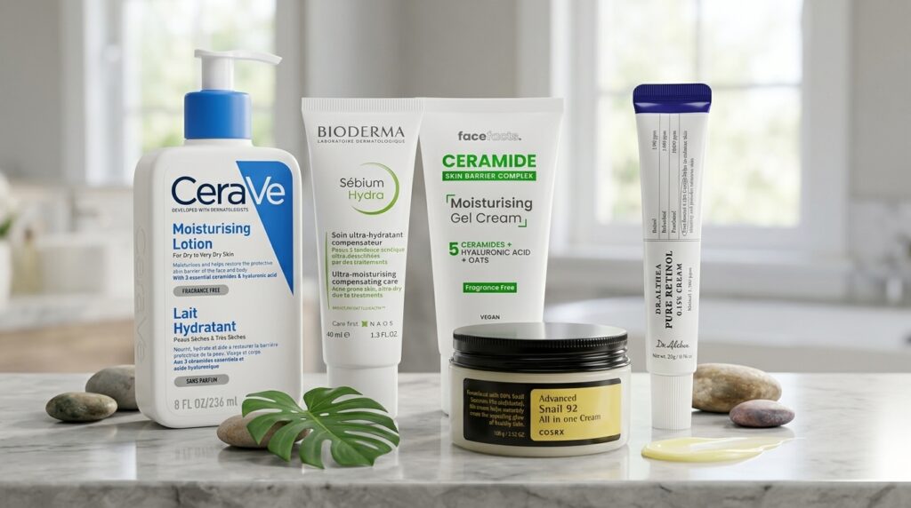 Image showing some of the best face moisturizers for acne prone skin available at Beauty By Daz