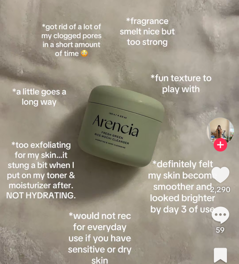 Arencia Mochi Cleanser review on TikTok
