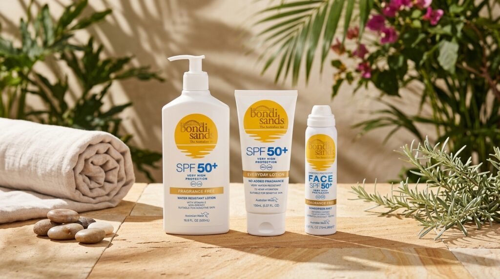 Image showing 3 Bondi Sands Sunscreen all available at Beauty By Daz