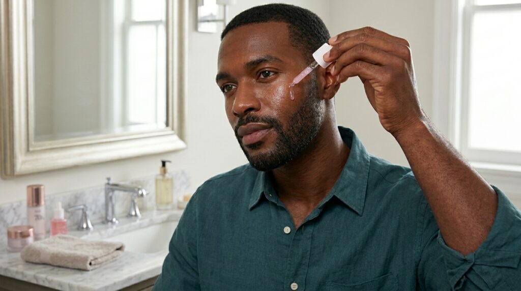 Image showing a man using face serum for men