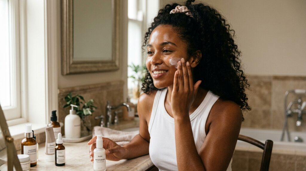 lady applying face cream for oily skin in Nigeria
