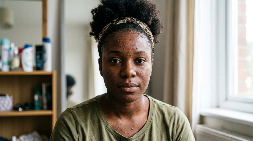 dark skin girl with fungal acne