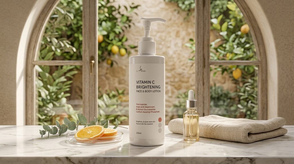 Image showing the ISI Naturals Vitamin C Brightening Face & Body Lotion available at Beauty By Daz