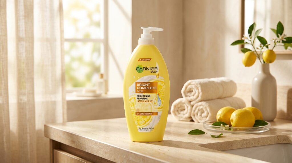 Image showing the Garnier Bright Complete Body Lotion available at Beauty By Daz
