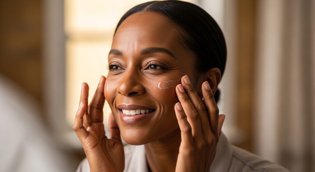 a woman doing a simple skincare routine for women over 30