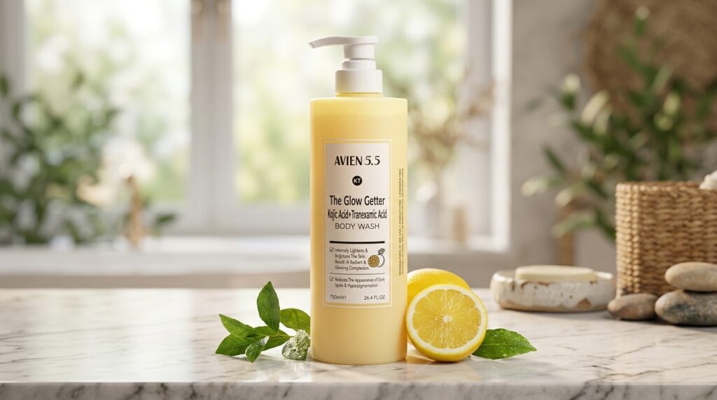Image showing the Avien 5.5 The Glow Getter Kojic Acid + Tranexamic Acid Body Wash