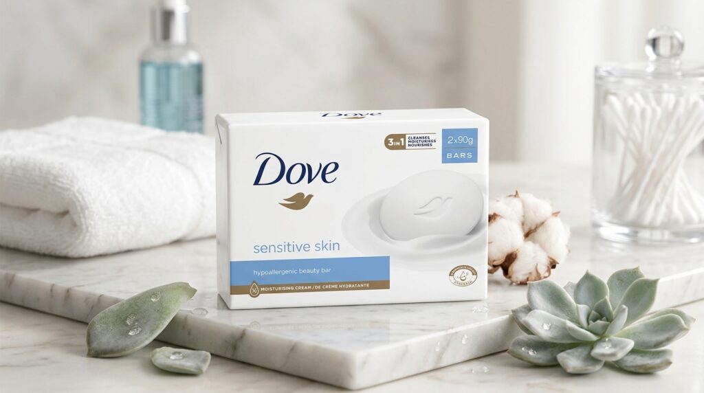 image showing the dove sensitive skin beauty bar bought from Beauty By Daz
