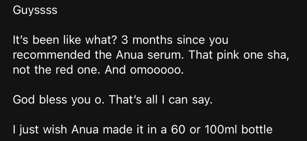 Beauty By Daz Customer reviewing the Anua Peach 70 Niacin Serum