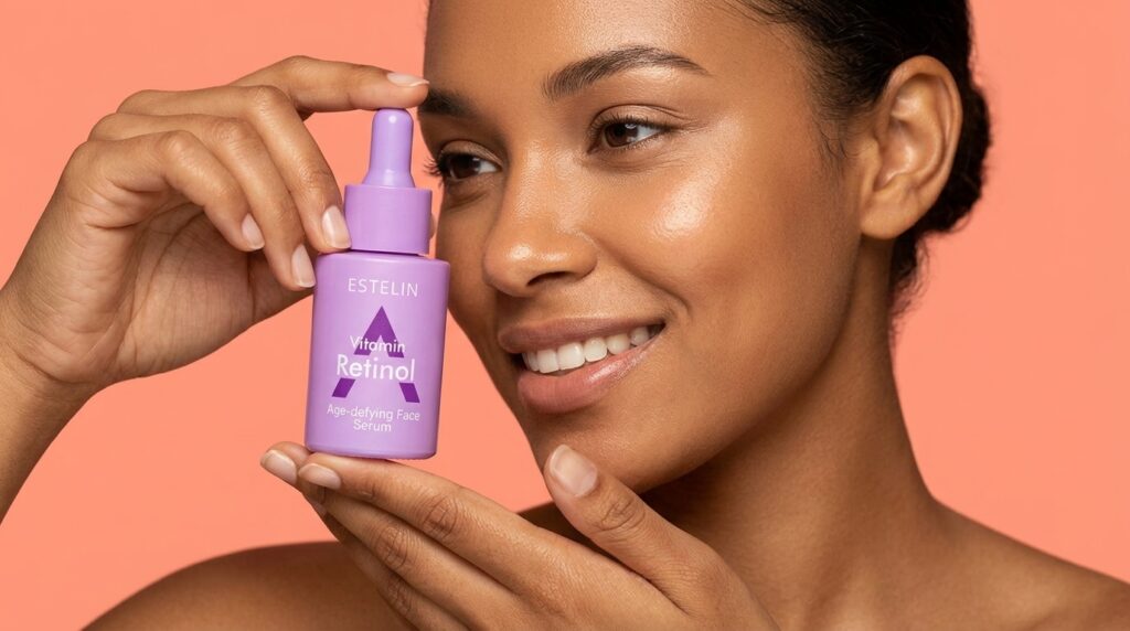 lady holding the Estelin Retinol Serum purchased from Beauty By Daz