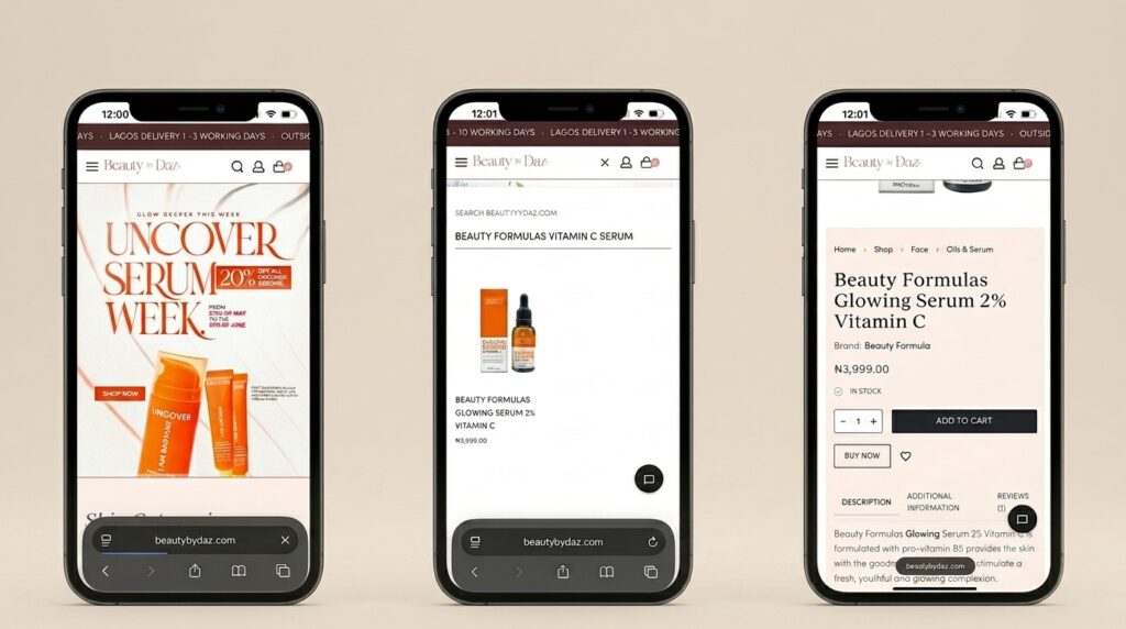 Image showing how to order the Beauty Formulas Vitamin C serum from Beauty By Daz