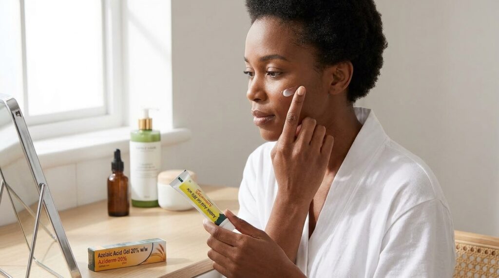 image showing how to use the Aziderm Azelaic gel bought at Beauty by Daz