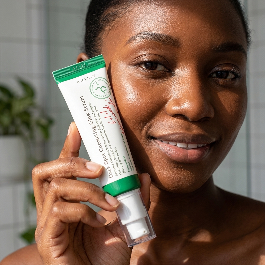 A girl using the AXIS-Y Glow Serum after reading Beauty By Daz’s AXIS-Y Glow Serum review.