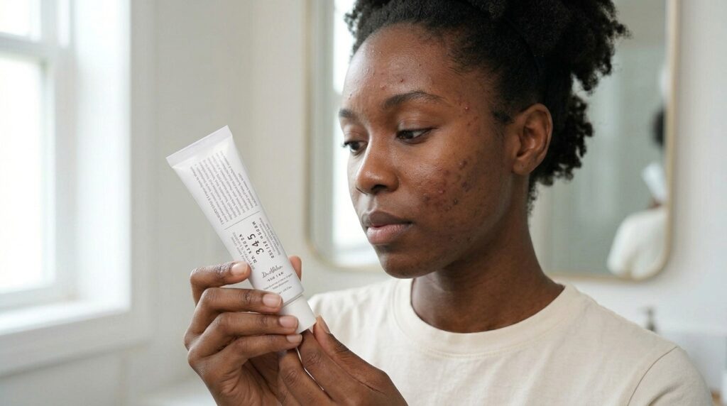 image showing a lady with pimples wondering if dr althea 345 relief cream broke her out