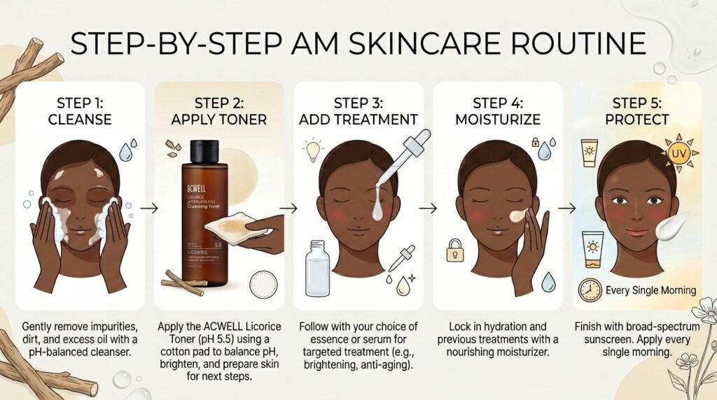 Image showing a step by step guide on how to use the Acwell toner available at Beauty By Daz