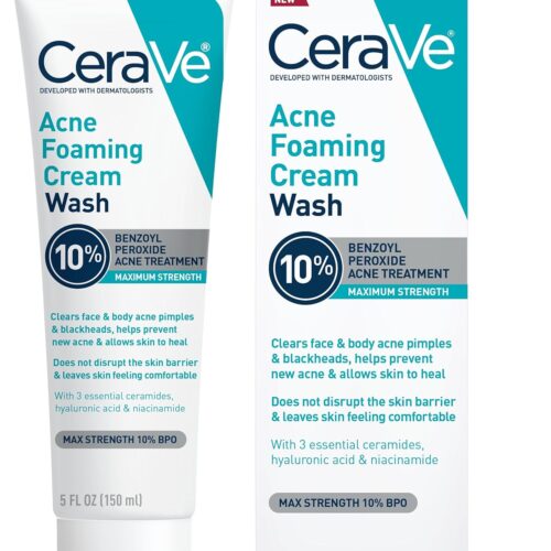 Cerave Acne Foaming Cream Wash 10% Benzoyl Peroxide Acne Treatment 5 FL OZ (150ML)