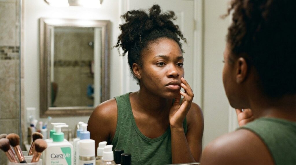 Image showing skin purging on a dark skin woman