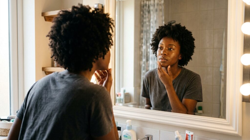 Image showing a lady checking if her skin barrier is broken