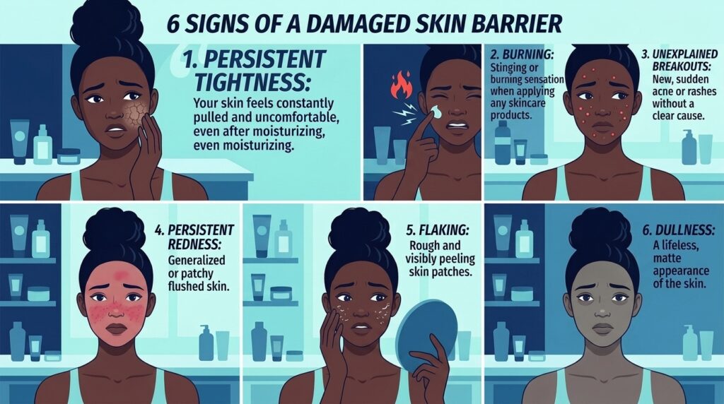 Beauty By Daz infographic showing 6 signs of a broken skin barrier