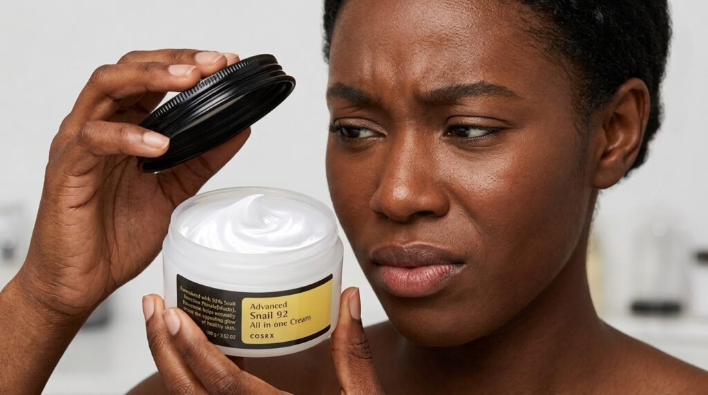 Model holding the COSRX Snail 92 All in One Cream bought from Beauty By Daz
