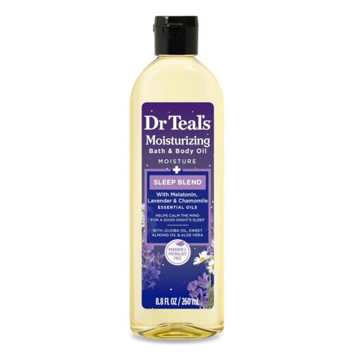 Dr Teal's Moisturizing Bath & Body Oil, Sleep Blend with Melatonin, Lavender & Chamomile Essential Oils 8.8 fl oz.