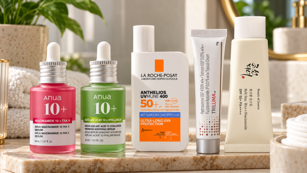 Images of skincare products for melasma