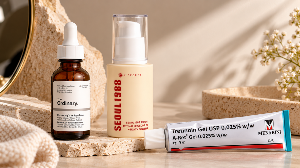 Retinol, retinal and tretinoin skincare products 